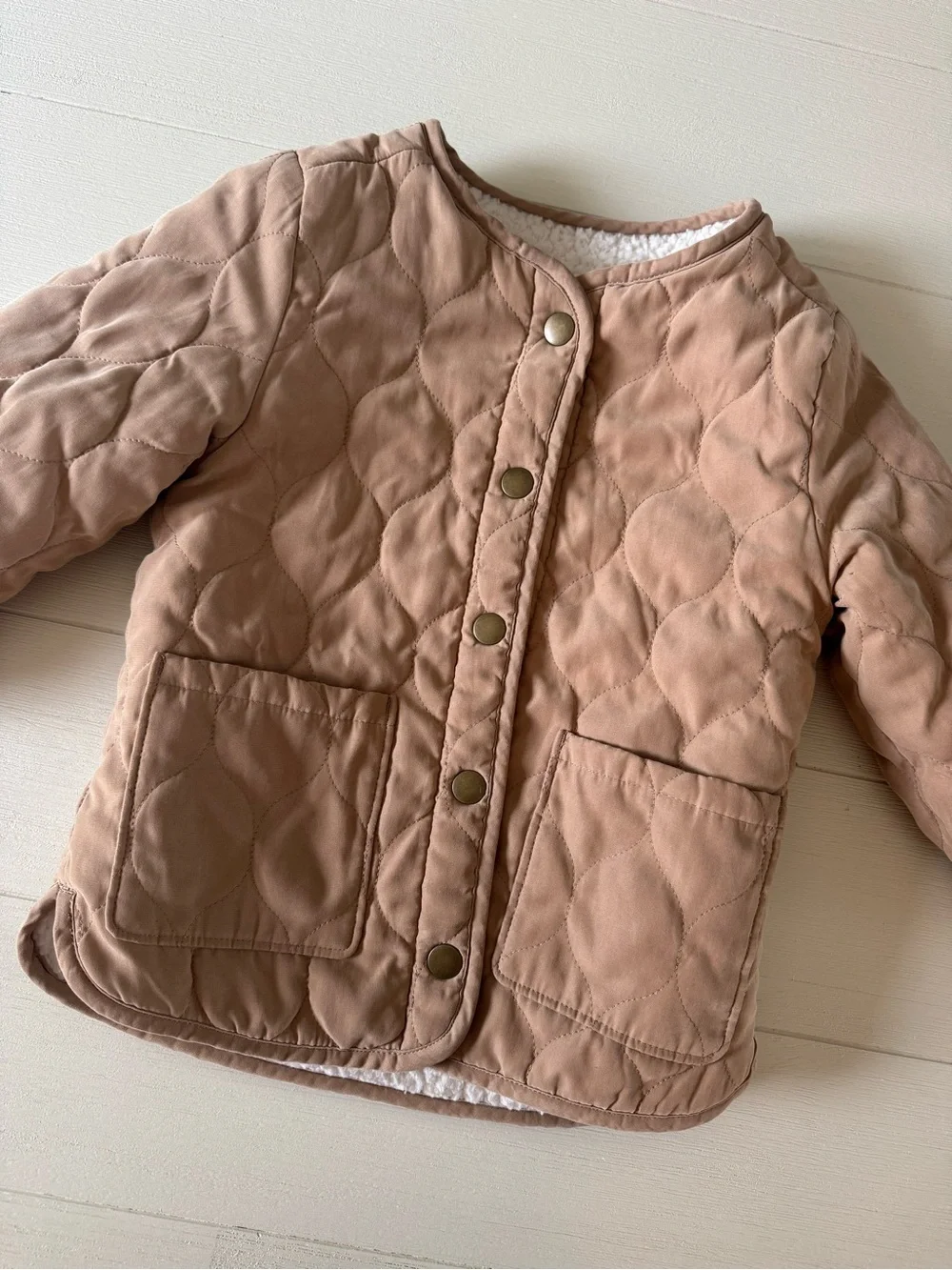 Old Navy Reversible Quilted Sherpa Jacket 3T | Tan Snap Front Coat